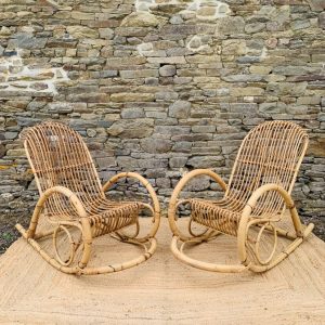 Paire de Rocking-chair en rotin par rohe noordwolde