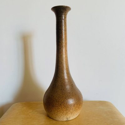 Vase soliflore vintage en grès brun moucheté – années 60/70