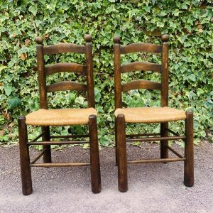 Paire de chaises bois et paillage