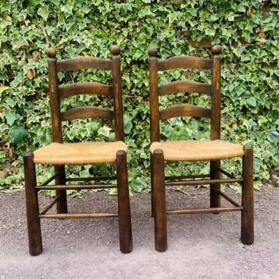 Paire de chaises bois et paillage