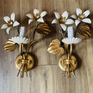 Paire d’appliques florentines vintage en métal doré – Années 60