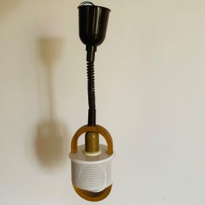 Suspension design scandinave en bois et métal perforé des années 80