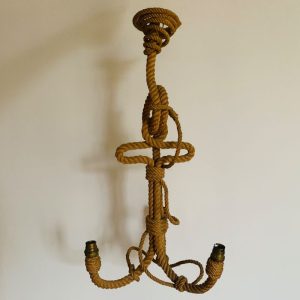 Lustre ancre en corde à 3 feux vintage Adrien Audoux et Frida Minet